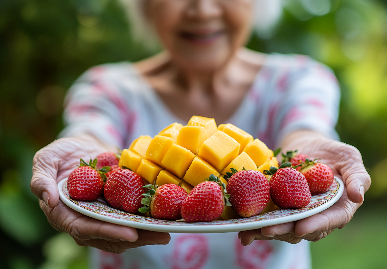 Щаслива літня пара насолоджується здоровою їжею